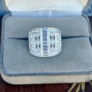 Vintage Statement Cocktail Ring Sterling Silver Cubic Zirconia Cgar band 8 1/4